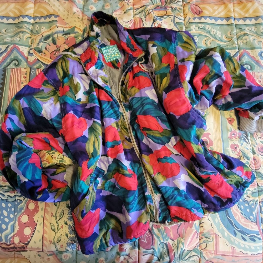 Climate Zone Colorful Floral Bomber Jacket Vintage Y2K ~ XXL(?) ~ Retro ~ GUC